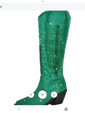 Old West Emerald Green Crystal-Studded Over-the-Knee Western Boot
